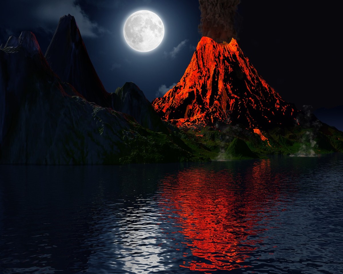 火山、喷发、月亮免费图片