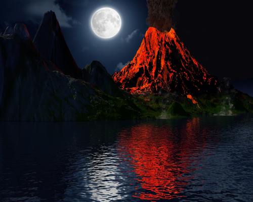 火山、喷发、月亮