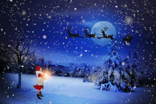 圣诞平安夜、圣诞老人在月亮、度假
