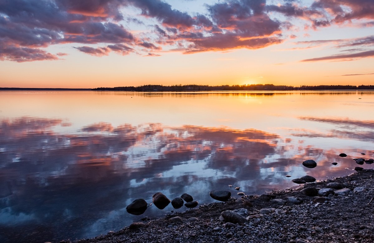 湖、反射、日落免费图片