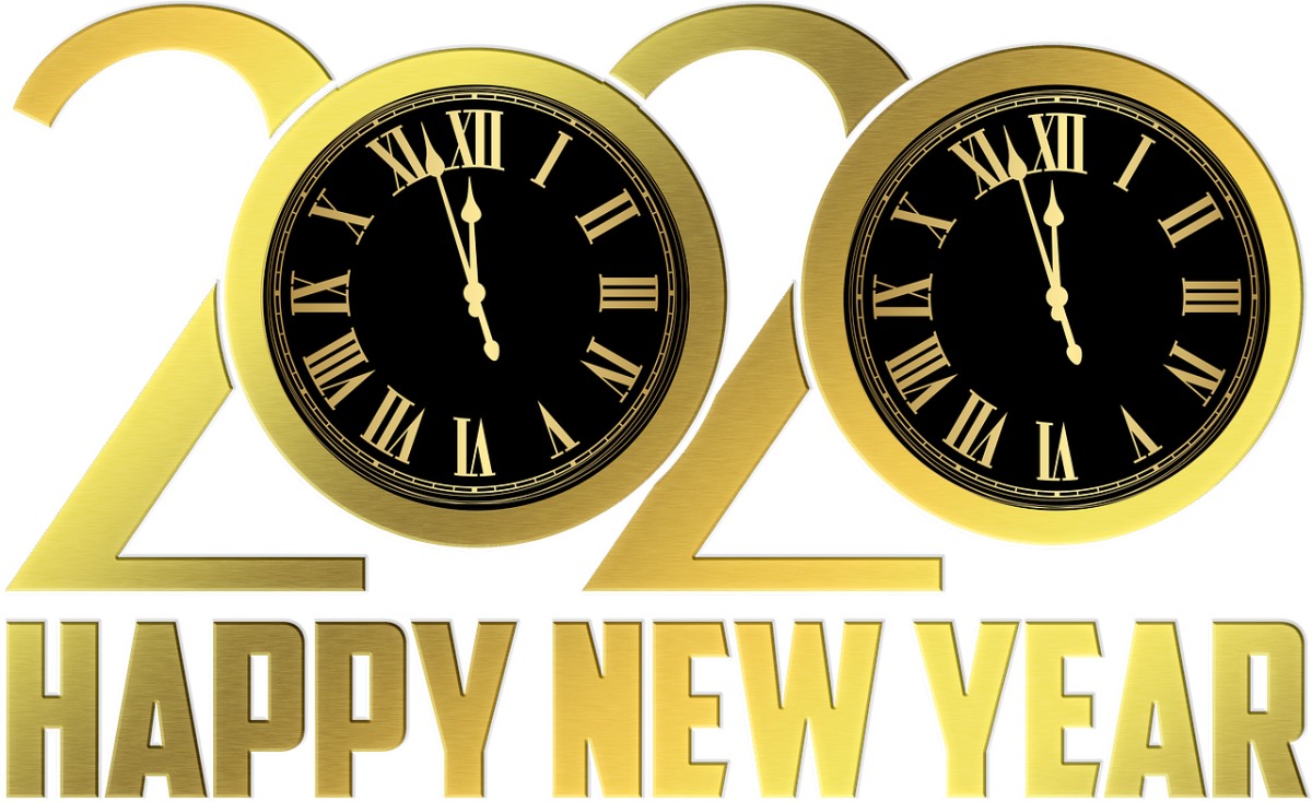 新年快乐、新年钟、金箔2020年免费图片