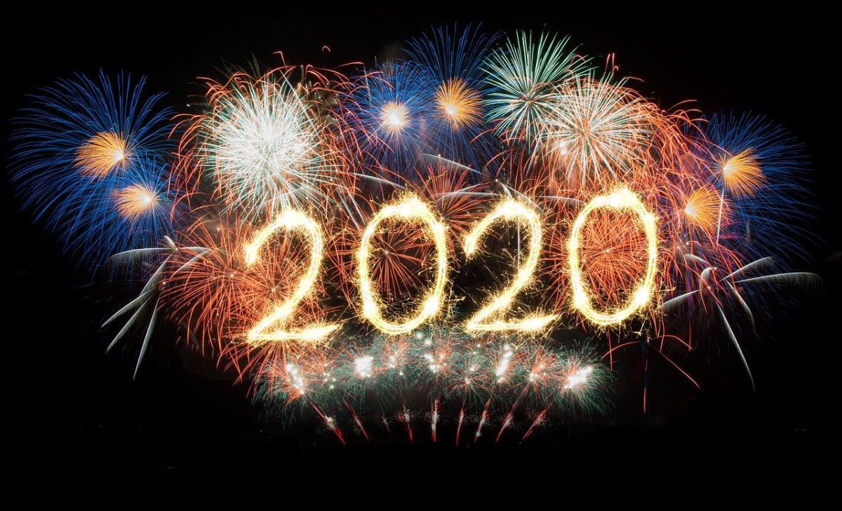 新年夜晚烟花组成的2020图片免费图片